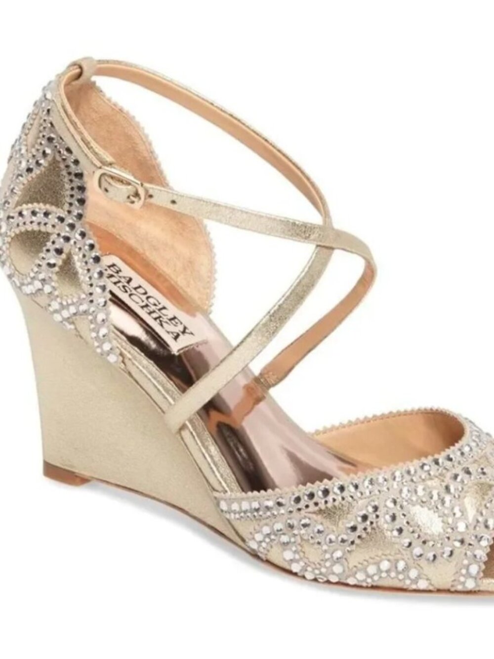 Badgley Mischka Ivory satin & leather wedge heels, size 7
